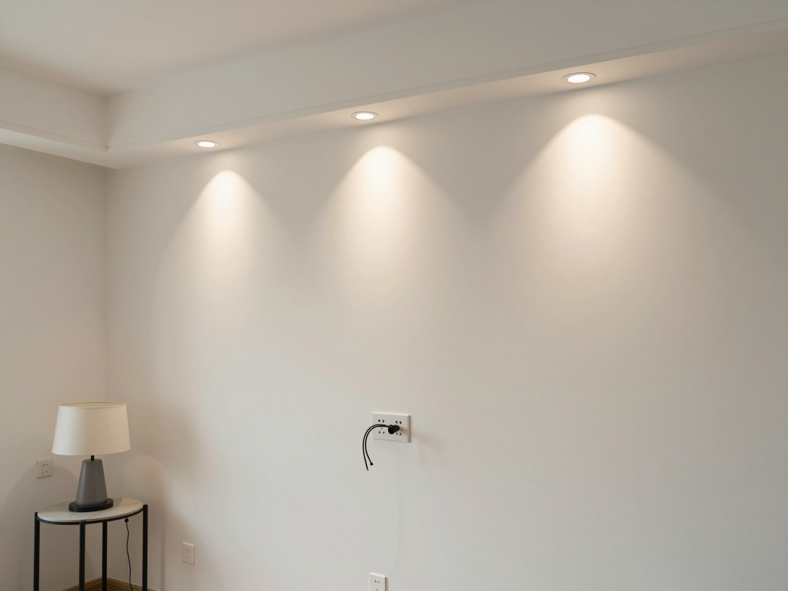 Completed electrical work with recessed lighting